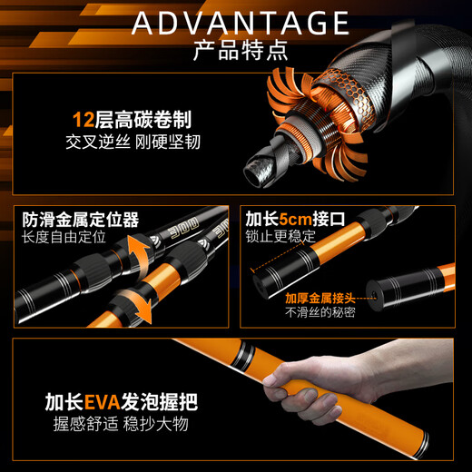 Woding GT copy net full set of fishing net pocket telescopic carbon super hard copy net pole large object copy pole net head fish fishing net fishing net 4m 0.1cm GT large object copy net (single pole)