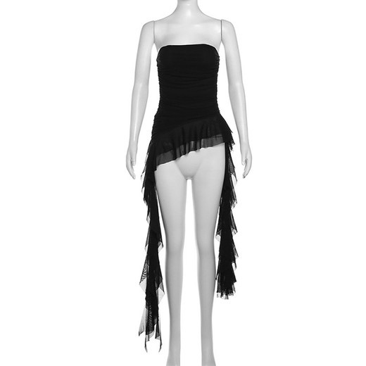 Hui Shihui tube top, pure lust style top, hot girl camisole, women can wear lace outside, tight-fitting seaside wear, sexy style, ruffled tassel, irregular tube top, black L, recommended 110-120 Jin Jin is equal to 0.5 kg