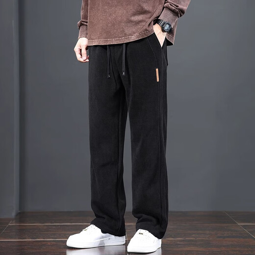 Woodpecker spring and autumn men's new casual pants winter plus velvet thickening loose straight sports versatile trendy long pants blue gray XL (130-150Jin Jin equals 0.5 kg)