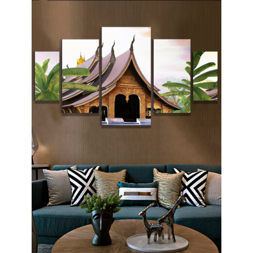 Lici Southeast Asian Zen decorative painting Thai architectural mural Dai style hotel mural restaurant hanging painting 01 total size 140*80 (excluding spacing) x 3 cm