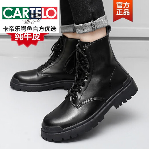 CARTELO autumn real cowhide Martin boots men's inner height increase of 12cm10cm high-top British style ins medium-top work boots breathable