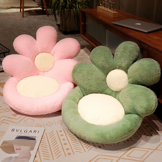 Feather pocket flower cushion butt cushion office sedentary chair cushion backrest all-in-one student dormitory floor butt cushion green flower anti-rabbit plush 50*50cm non-slip and comfortable