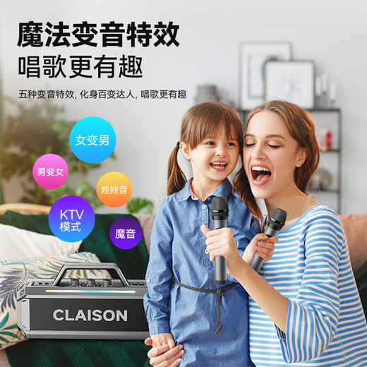 CLAISONT91 Bluetooth Speaker Sound Berlin Home KTV Set K Song Microphone Sound Integrated Square Dance Outdoor High Power Portable Subwoofer Gray