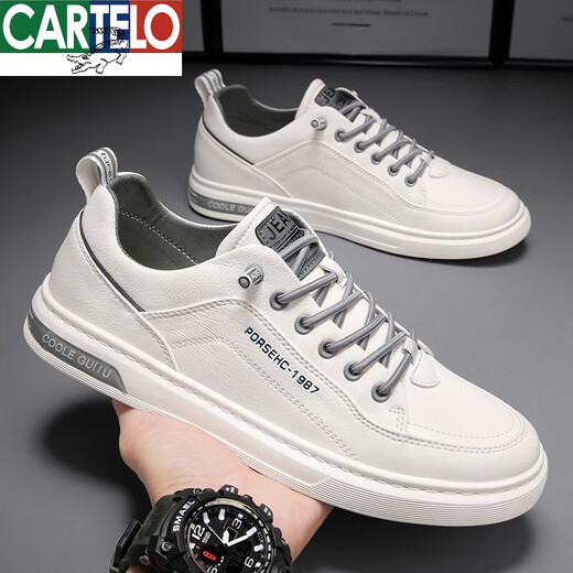 
CARTELO men's shoes for spring 2025 new trend and versatile Korean white shoes for work and work non-slip casual leather shoes trendy white-N695 39