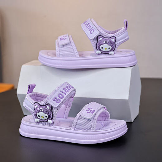 Children's Sandals Girls Princess Shoes 2025 New Summer Girls Fashion Soft Bottom Beach Shoes Baby Sandals Anti-Slip Purple Size 31 Inner Length 19.5cm