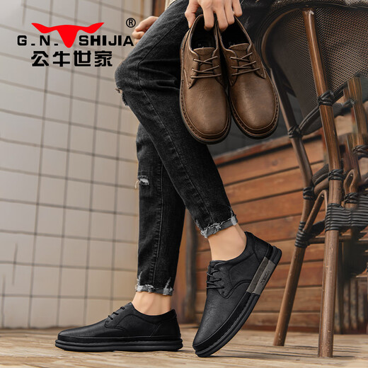 Bull Family Men's Shoes 2025 New Breathable Leather Shoes Men's Cowhide Business Casual Shoes Soft Sole Versatile Driving Shoes Men