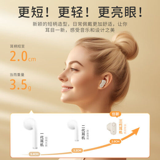 88 La Voice of Berlin丨The first short-handle Bluetooth headset, true wireless semi-in-ear sports game, running, noise reduction, ultra-long battery life, youthful and compact, innovative short-handle top with off-white innovative short-handle丨ultra-long battery life丨Thousand-yuan sound quality