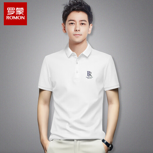 
ROMON high-end men's summer double R corsage polo shirt short-sleeved T-shirt black slim-fit trendy versatile top lapel short sleeve 22#xsx9209 black M