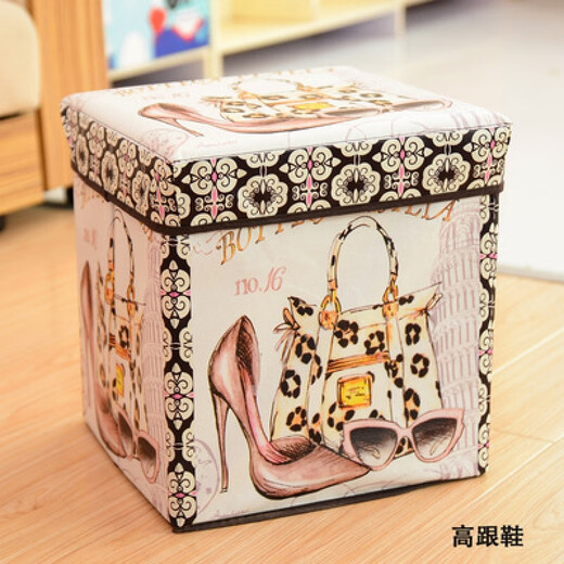 Chenzhi Shangpin retro printed coated storage stool storage box multi-functional covered folding storage stool shoe stool storage stool iron tower 30*30*30cm