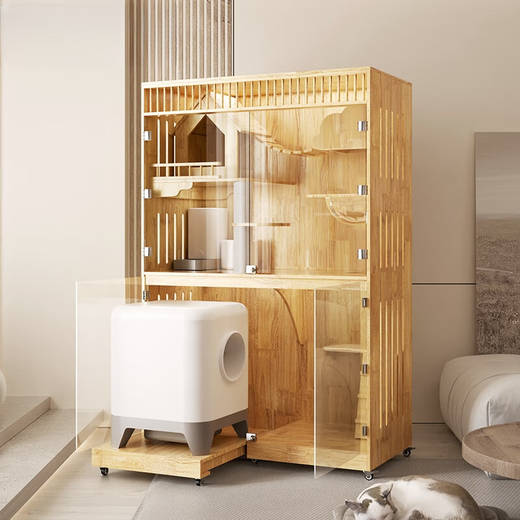 Cat villa solid wood cat cage cat cabinet can hold smart cat litter box household cat nest cat climbing frame cattery can be customized XT03 sky corridor height 185*width 120cm depth 70cm