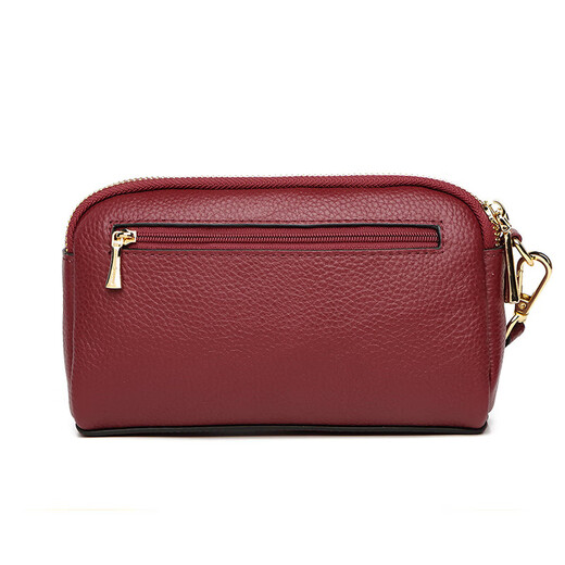 Crocodile shirt double zipper first layer cowhide wrist bag women's clutch bag simple long wallet T2008 wine red
