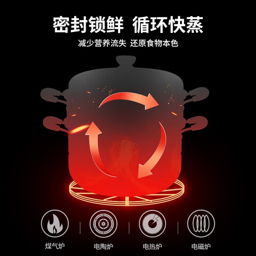 Supor steamer gas stove 304 stainless steel soup pot Zhenweixian gas society double-layer multi-bottom steaming fish pot large capacity pot high arch lid steamer - 30cm