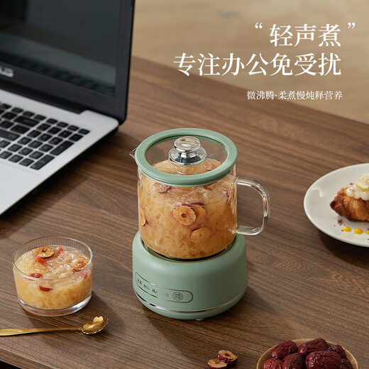 Duanyue health pot, mini tea maker, health cup, electric stew cup, multi-functional flower boiling teapot, kettle, small electric heating cup for one person in the office, full glass mini electric heating glass cup, retro green - smart 600ml single pot + tea drain + base