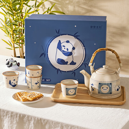 Modern housewife mototo panda teapot gift box tea set complete set of high-looking teapot teacup tea set tea tray gift box gift box mototo hand raised panda teapot 1200ml