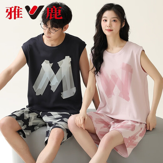 雅鹿背心可外穿套装情侣睡衣2025新款夏季女士纯棉无袖家居服夏天男款 AM-723 L 女(单套)