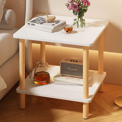 YILANGDE einfacher Nachttisch für kleines Schlafzimmer, moderner einfacher Mini-Nachttisch, Aufbewahrungsregal, Aufbewahrungsschrank, Nachttisch, elfenbeinweiß, doppelschichtig, 40 x 40 x 53 cm