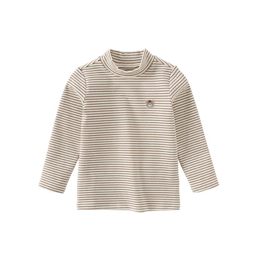 戴维贝拉（DAVE＆BELLA）秋冬新款小童条纹t恤宝宝半高领上衣男童衣服儿童长袖打底衫 杏色【DB4243492】 100 cm（建议身高90-100cm）