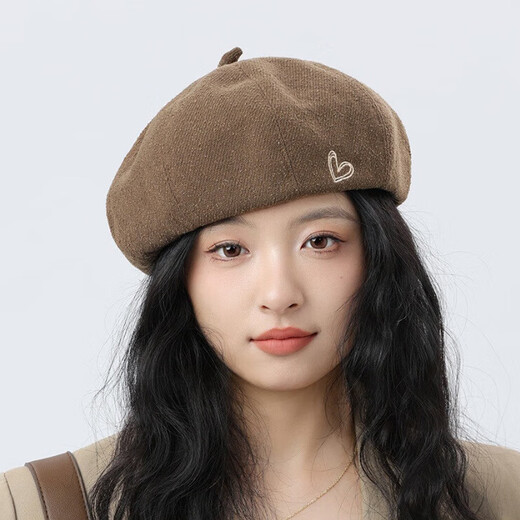 Jimmy Leaf Beret Hat Women's Autumn and Winter New Solid Color Painter Hat Literary Painter Hat Woolen British Black One Size M (56-58cm)