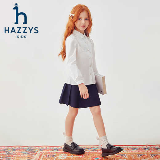 HAZZYS brand children's clothing girls' shirt autumn new style comfortable, soft and thin lapel simple casual long-sleeved shirt white 105cm