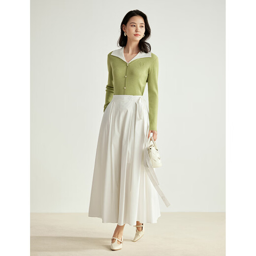 INMAN [Same style in shopping malls] Fake two-piece mint Mambo sweater sweater 2024 spring women's new lapel top grass green M