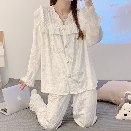 莫代尔公主风睡衣女长袖2025年春春秋季新款金丝绒加厚法兰绒套装家居服 9922 爱心 粉色. M