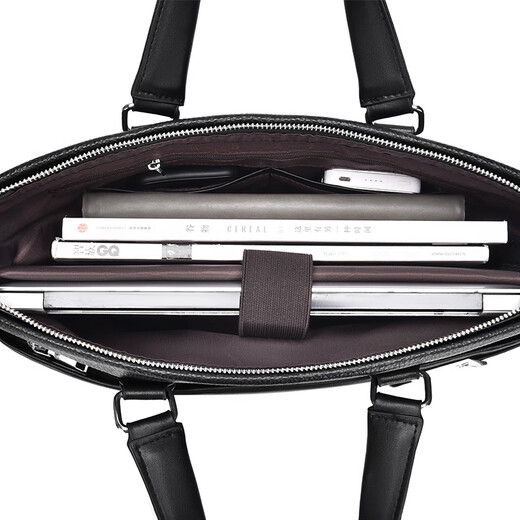 MOEPEQDAISHU Briefcase Men's Handbag Business Shoulder Messenger Bag Large Capacity Casual Commuting New Trendy Backpack Computer Bag Elegant Black + Genuine Leather Keychain 14 Inches