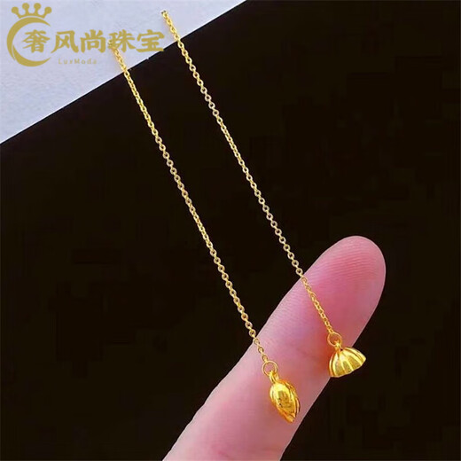 Fat Donglai's same style 18K gold tassel new gold women's model 999 pure gold 3d hard gold lotus lotus mesh of two generations Xingyue gold ear wire pair 1.06g