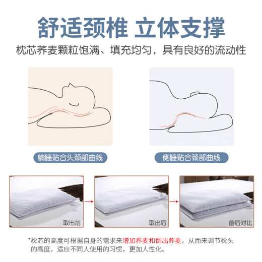 Yalu Free and Easy Buckwheat Pillow 100% Buckwheat Skin Buckwheat Shell Filled Pillow Core Full Cotton Straw Pillow About 5 Jin [Jin is equal to 0.5 kg] Deep Sleep Cervical Pillow Removable and Washable 46*72cm Single Pack Pure Gray