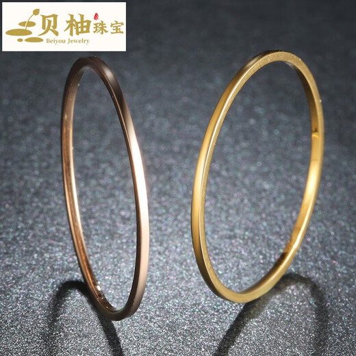 Beiyou 18k gold ring for women, glossy plain ring, colored gold thin ring, simple index finger ring finger knuckle ring, rose gold tail ring, glossy surface/No. 7 K yellow