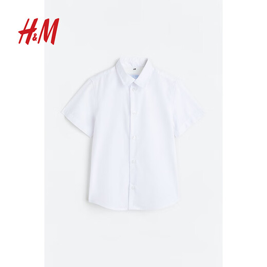 H&M children's clothing children's boys' shirt short-sleeved lapel formal dress performance clothing easy ironing shirt 1122396 white 100 56