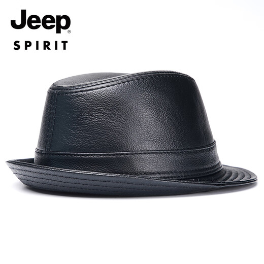 JEEP SPIRIT genuine leather top hat men's retro casual British jazz hat middle-aged and elderly father's hat cowhide beach hat old man hat dark brown medium size XL (57-58cm) adjustable