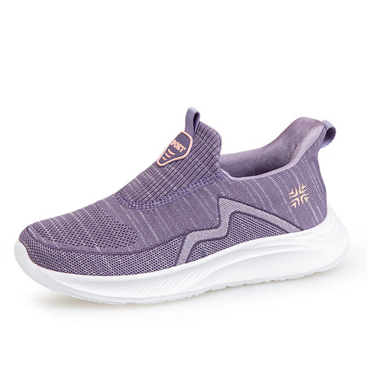 Spring and autumn old Beijing cloth shoes, elderly women's shoes, soft sole non-slip breathable mesh shoes, casual middle-aged and elderly leap month mother's shoes, purple 38