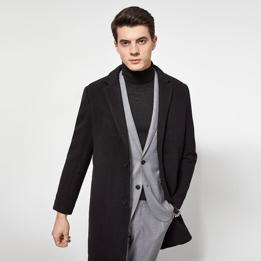 Shanshan wool thickened woolen coat men's autumn and winter warm and windproof business commuting lapel skin-friendly soft coat red and black L (175/92A)