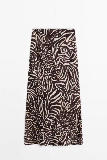 Massimo Dutti autumn and winter new product 2025 women's romantic island resort style drape printed skirt summer 05221893 brown XS (165/66A) size is too large