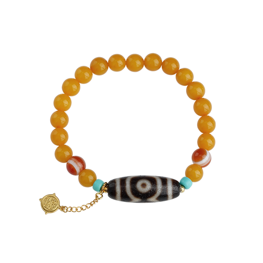 Potala Palace Three-Eyed Dzi Beads Beeswax Bracelet Agate Turquoise Transfer Bead Tibetan Birthday Gift for Girlfriend Three-Eyed Dzi Beads Beeswax Bracelet