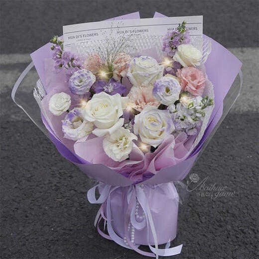 Baihuaguan Flower Express Flower Gift Purple Rose Gypsophila Bouquet Birthday Gift for Girlfriend and Wife Same-City Delivery Purple Charm | dyg55