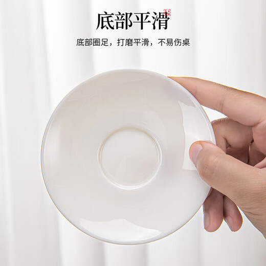 Qixuanyuan Mutton Fat Jade White Porcelain Kung Fu Tea Set Home Living Room Ceramic Covered Bowl Tea Cup Handheld Kettle Drinking Tea Making Tools Yunchu Ting Window Covered Bowl Two-Cup 4-piece Set