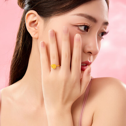 Laomiao gold ring for women, pure gold filigree braided sugar cube, solid gold ring, adjustable, birthday gift for girlfriend and wife, filigree sugar cube ring, about 3.1g (gift box)