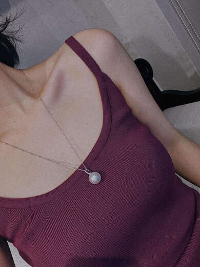 Shumo S925 silver cold light pearl pendant buckle can be opened and delivered with a long chain 12mm
