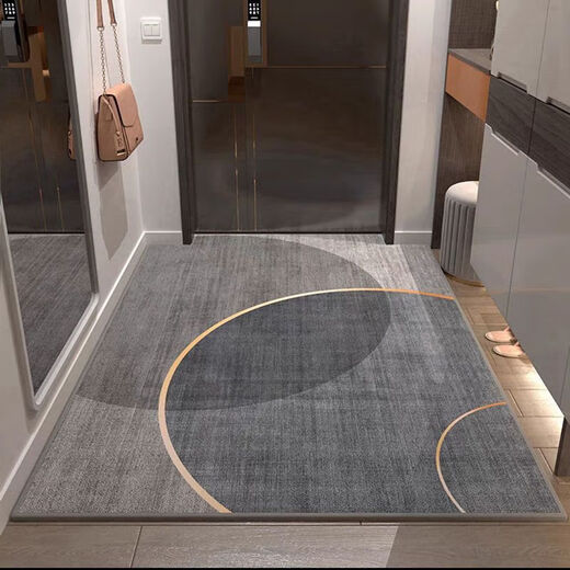 Feather pocket entrance door floor mat entrance floor mat entrance non-slip door mat household light luxury stain-resistant water-absorbent door mat TPR-01 80*100cm non-slip gray bottom-loop velvet