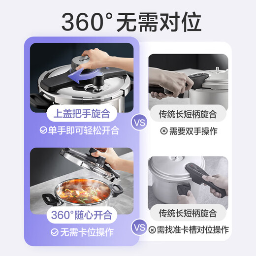 SUPOR explosion-proof pressure cooker 304 stainless steel easy-to-open 6.0L pressure cooker 22cm gas induction cooker universal with steam grid