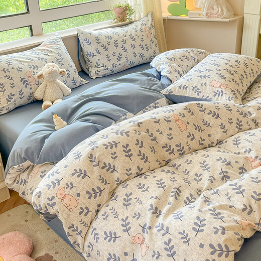 Nanjiren (Nanjiren) 100% cotton brushed bed four-piece set autumn and winter thickened pure cotton bed sheet quilt cover quilt cover sheet home double set Tuzhi [100% cotton brushed thickened] 2.0m bed sheet style 4-piece set - quilt cover 220*240cm