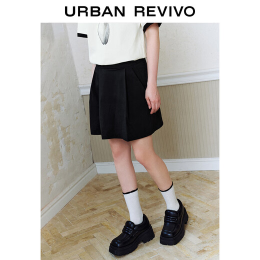 UR autumn new women's fashionable commuting pleated loose shorts UWU640051 black M