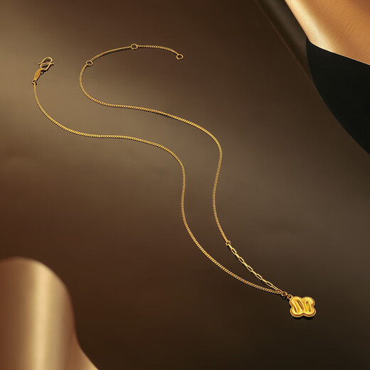 Saturday Blessing Gold Necklace for Girls Lucky Encounter Geometric Gold Pendant Birthday Gift Price A0612268 Approximately 4.51g40+5cm