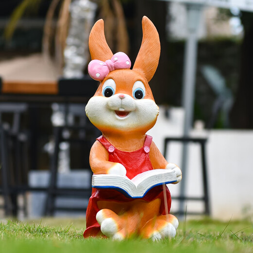 Yi Mingyuan Garden Cartoon Rabbit Fiberglass Sculpture Floor-standing Decoration Ornament Kindergarten Outdoor Garden Courtyard Landscaping Layout Western Style Reading Girl Rabbit