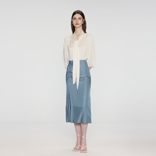 Scofield streamer V-neck short-sleeved shirt commuter fashion white shirt women's 2023 summer new P7Q ivory white S 160