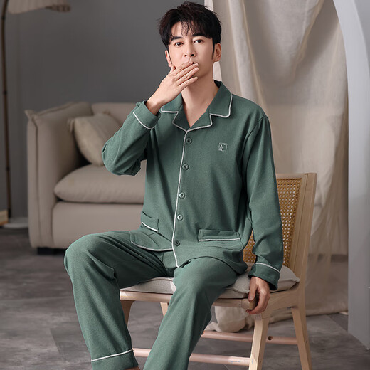 雅鹿睡衣男士秋冬季加厚德绒长袖开衫青少年可外穿保暖家居服套装 01Q9196男 XXL