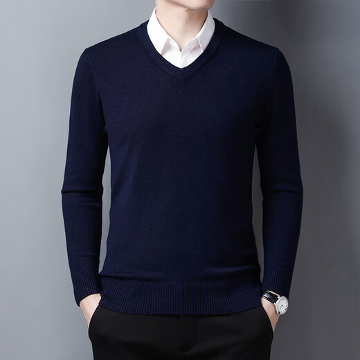 Shanshan official self-operated flagship store 2022 autumn and winter men's solid color sweetheart collar men's sweater for young and middle-aged people 8301 Navy blue 165/M/105 (100-120Jin Jin is equal to 0.5 kg)