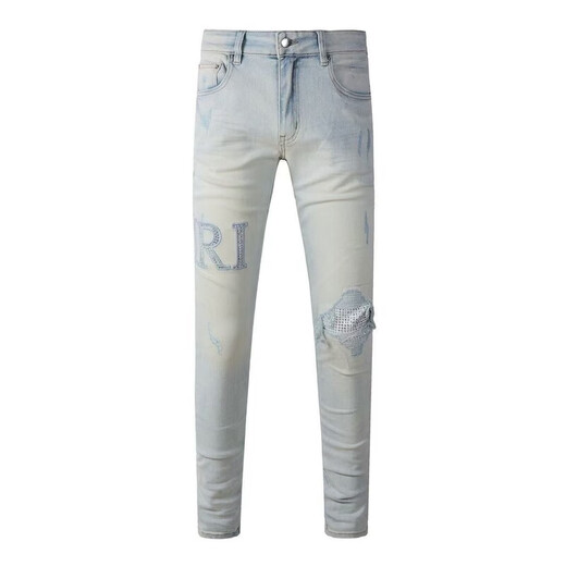 Fadenjue Emil Slim Fit Men's Jeans Lettre de broderie déchirée Patch Patch Slim Fit [de haute qualité] M724 M 95-105Jin [Jin est égal à 0,5 kg]