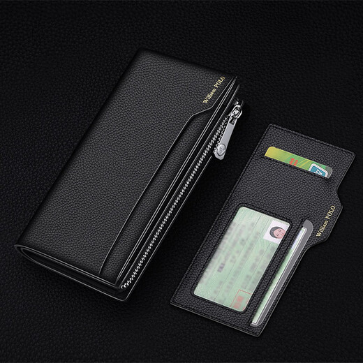 Williampolo Paul Wallet Echtes Leder -Männer Langes Top Cowide Großkapazität Bankkarte Vatertagsgeschenk für Papa Black Litschee Muster